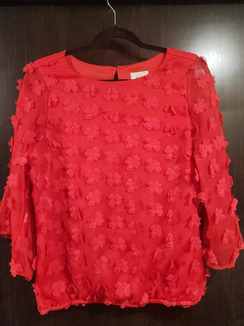 ECI Pink 3D Floral Appliqué Blouse